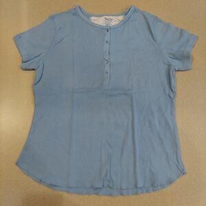 TeeCo Shirt Women's Size Large Quarter Button Blue Short Sleeve Top